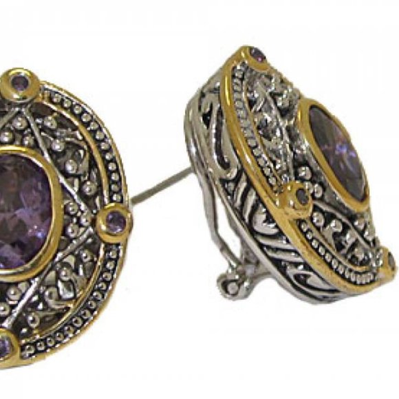 Amethyst Austrian Crystal Stone earrings NEW - Picture 2 of 2